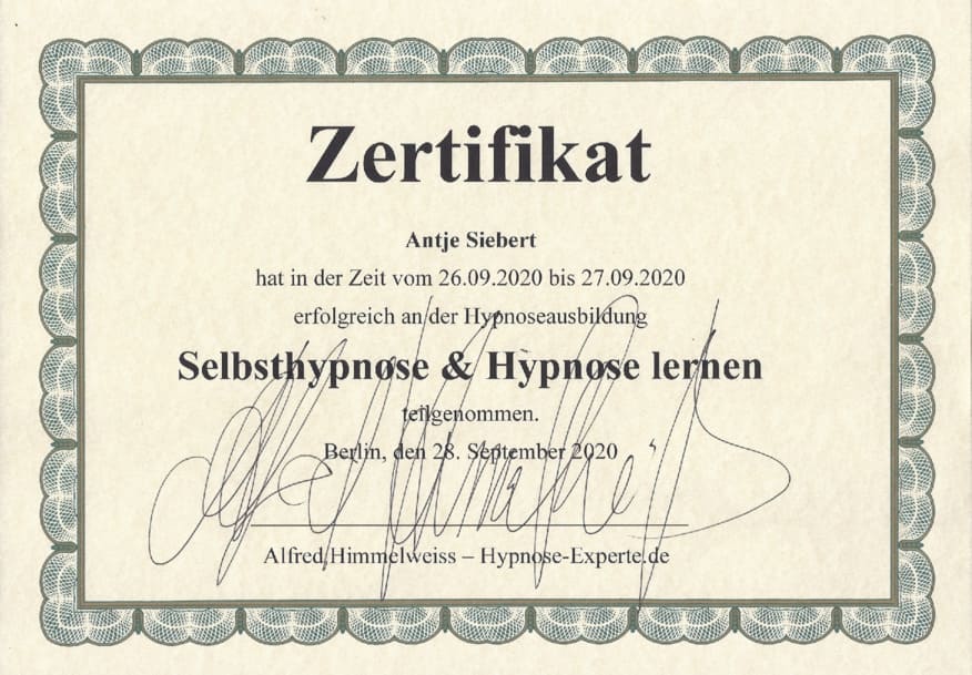 Hypnosezertifikat: Alfred Himmelweiss DIN A5