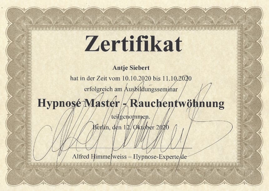 Zertifikat Raucherentwöhnung DIN A5
